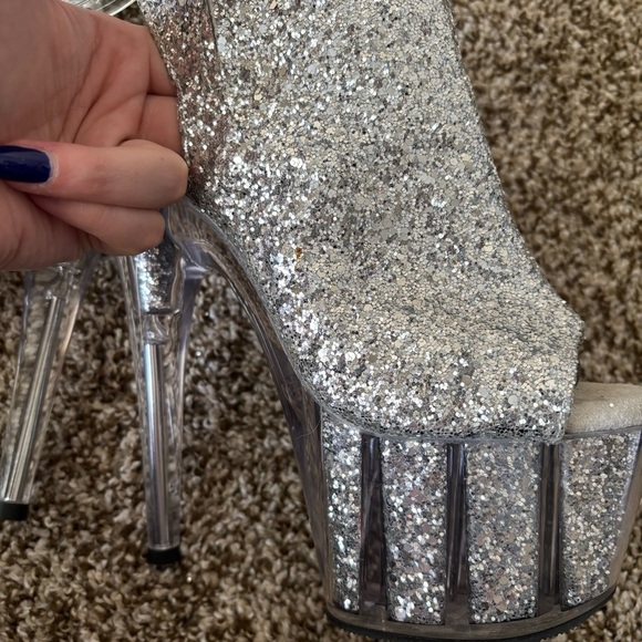 Pleaser | Women's Adore 1018G Silver Glitter Platform 7" Heels Size 8 - Picture 10 of 14